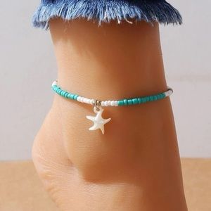 Starfish Beaded Anklet Turquoise White
